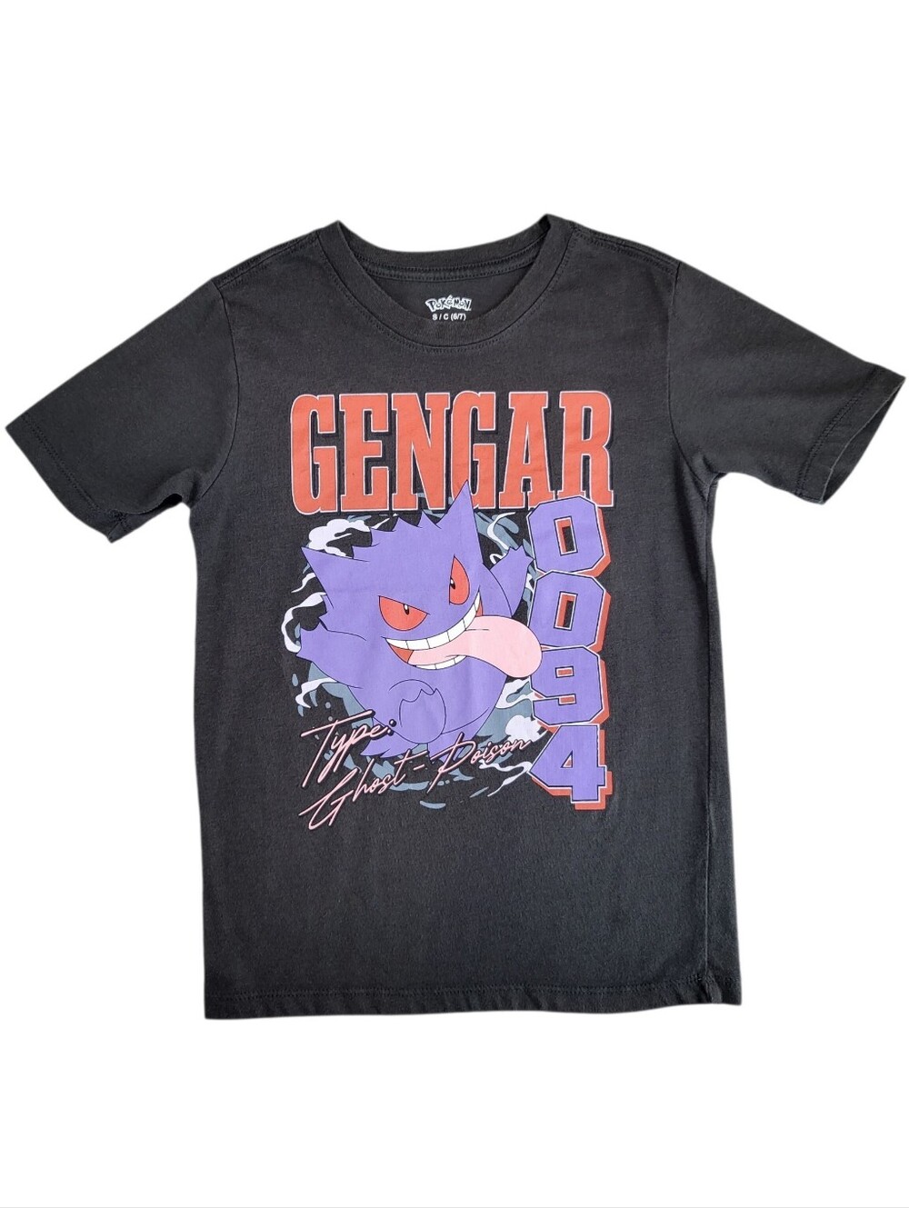 Pokemon Gendar Ghost Dark Grey Mad Engine Graphic T-Shirt Tee Boys Size S 6/7